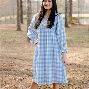 Blue and white Gingham midi dress